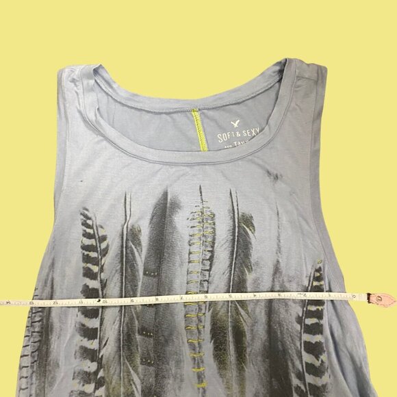 American Eagle "Soft & Sexy" Feather Graphic Tank Top | Gray | Size M - Picture 4 of 7